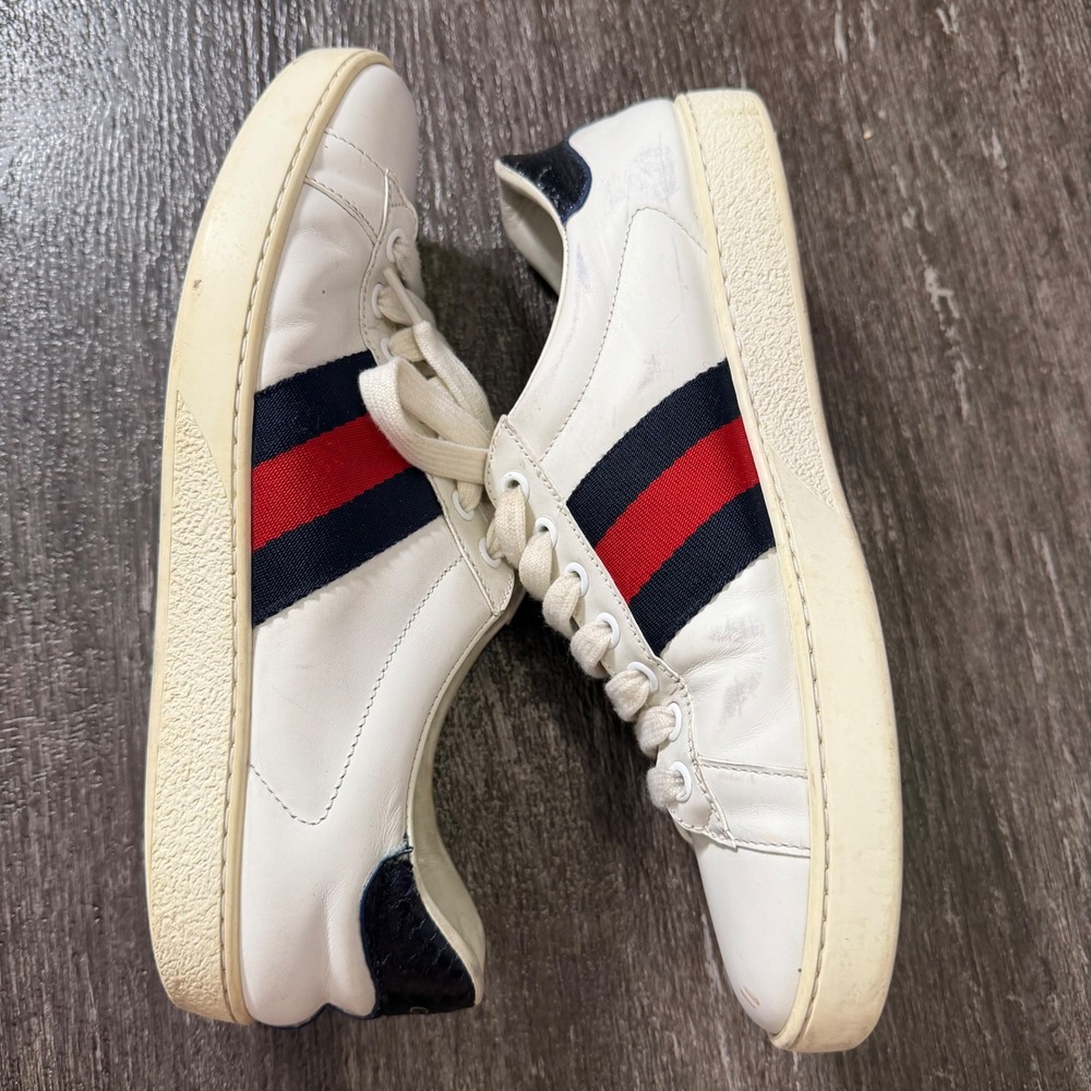 Gucci Ace Sneakers Mens White Navy Red Web Stripe 8 Leather Low Top Trainers - Picture 8 of 10